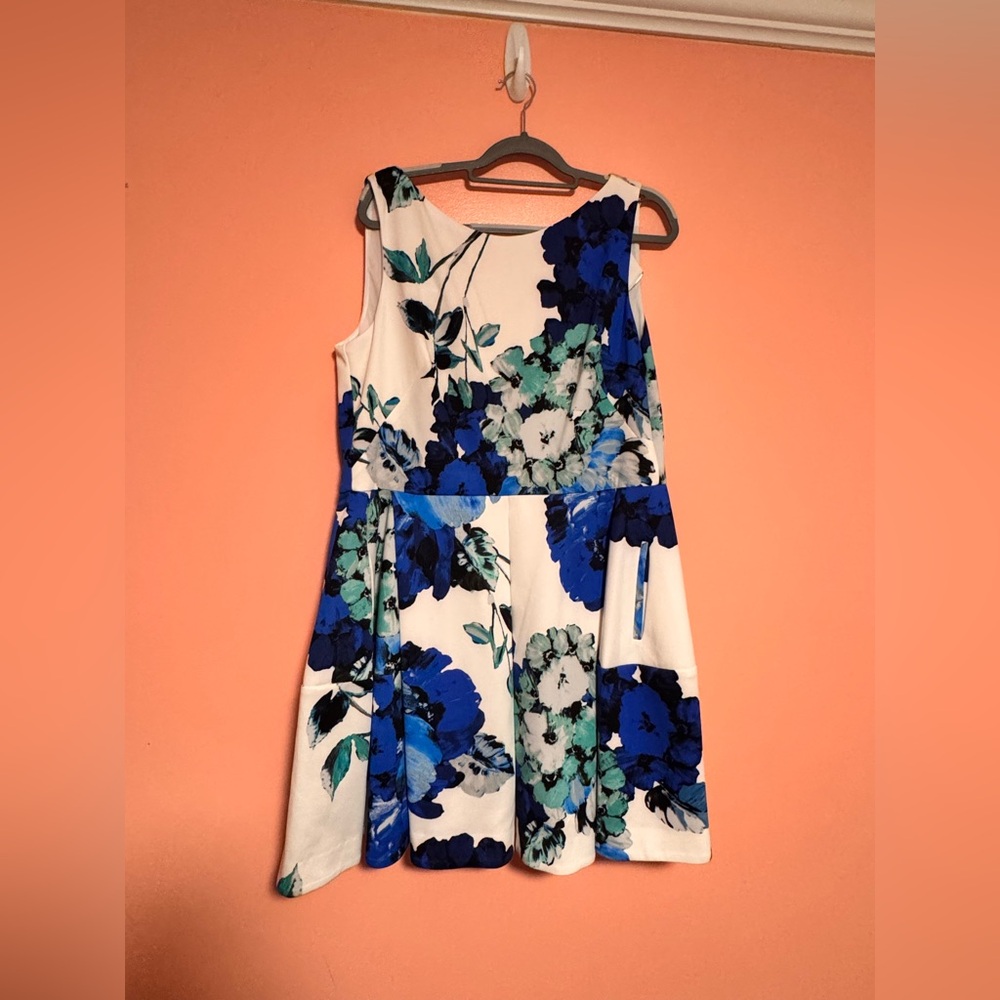 Danny & Nicole Blue and White Sleeveless A-Line Sundress